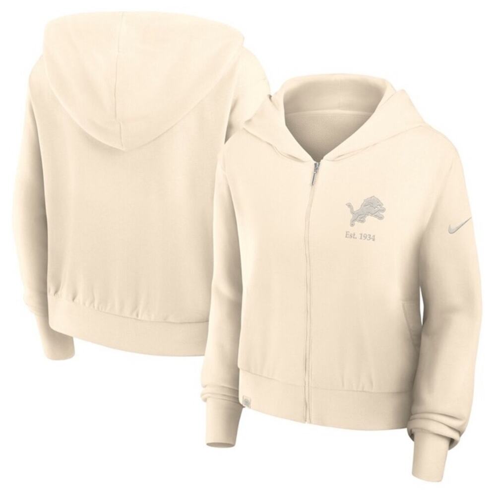 Nike Detroit Lions Women's Cream Glory Cropped Full-Zip Hoodie Size L (0673) - Picture 2 of 12